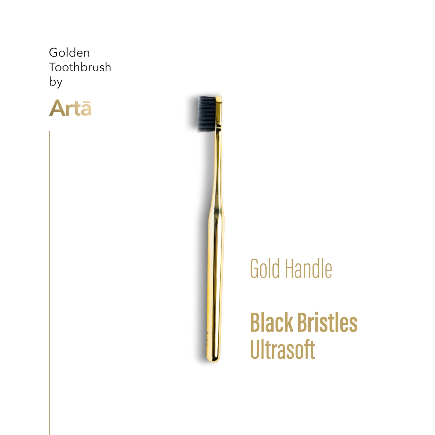 Three golden toothbrushes with different brush heads displayed on a beige fabric surface. The toothbrushes have gold handles and are positioned in a way that highlights their luxurious appeal.