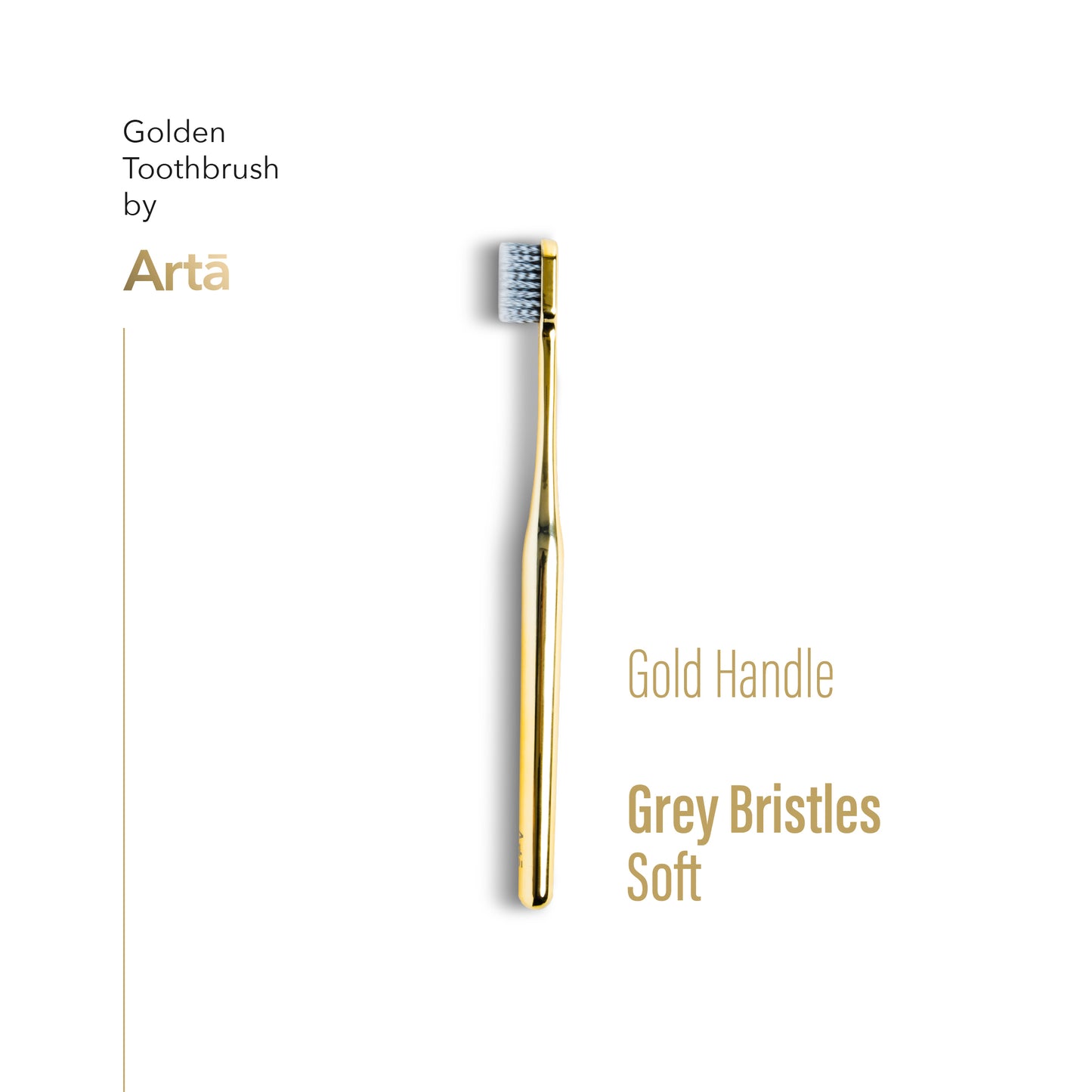 Three golden toothbrushes with different brush heads displayed on a beige fabric surface. The toothbrushes have gold handles and are positioned in a way that highlights their luxurious appeal.