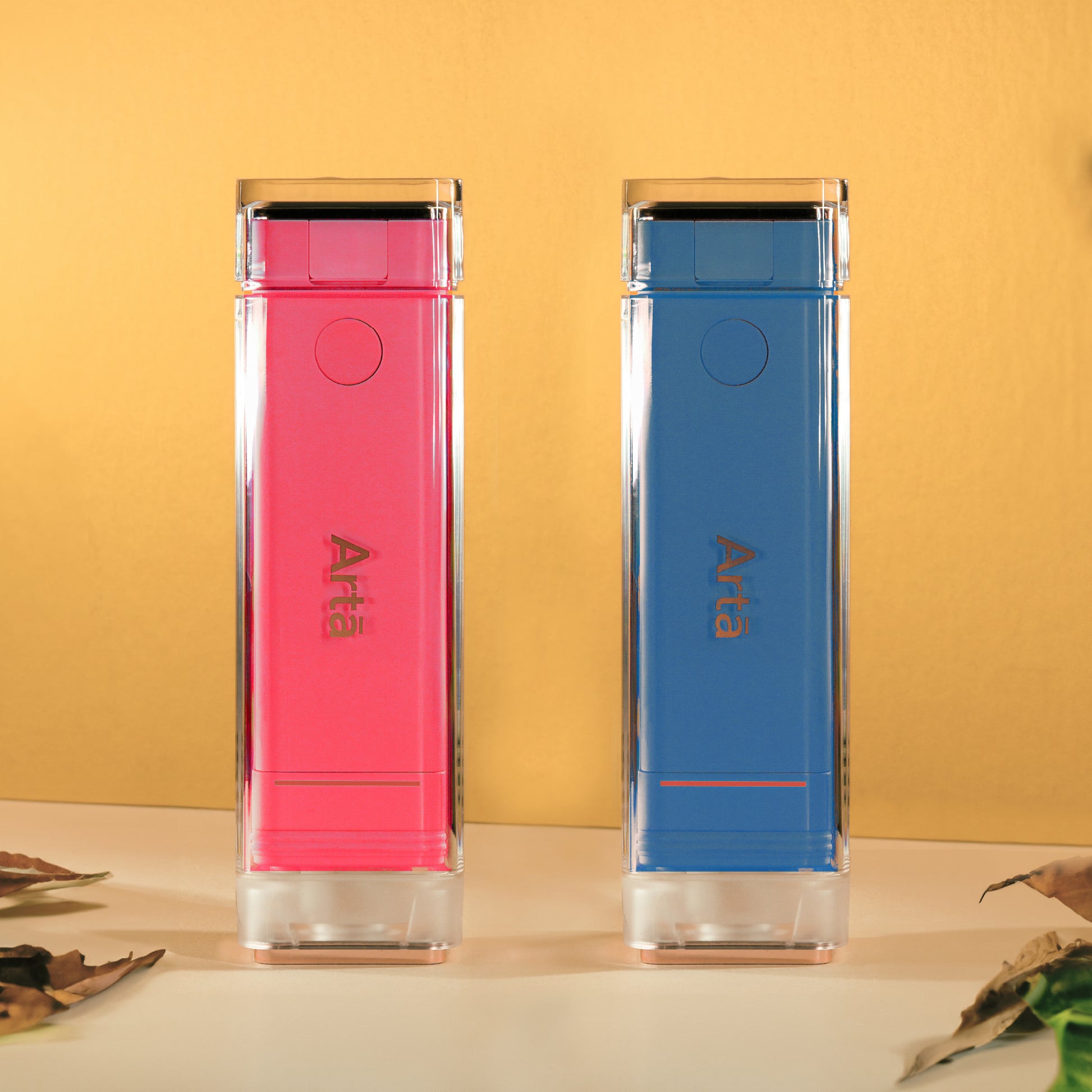 Arta Couple Package Mini Water Flosser set of 2 (pink & blue), ideal for partners’ oral care with compact travel design | باقة آرتا الزوجية لجهاز الخيط المائي المصغر مكونة من ٢ (زهري وأزرق)، مثالية للعناية الفموية للأزواج وتصميم مدمج للسفر.