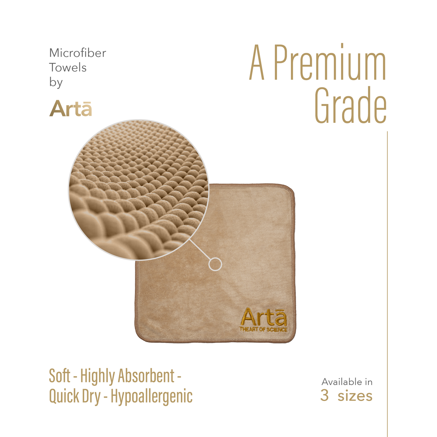 Arta premium microfiber towel – soft, quick dry, highly absorbent, hypoallergenic | منشفة مايكروفايبر آرتا الفاخرة ناعمة وتجف بسرعة وامتصاص عالي ضد الحساسية