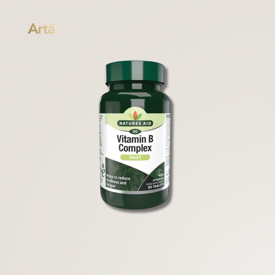 Natures Aid Vitamin B Complex bottle on a light beige background