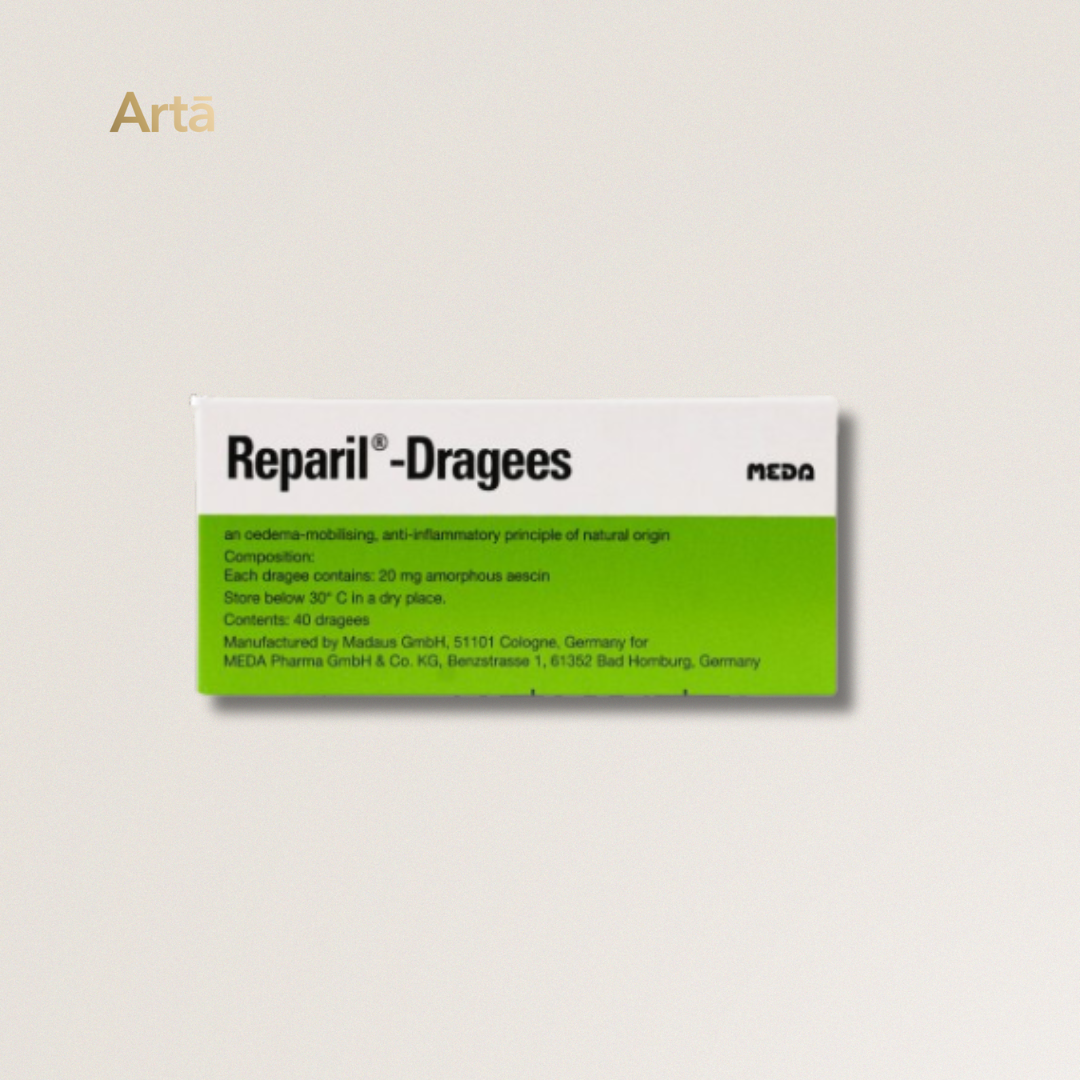 Reparil-Dragees packaging on a light gray background