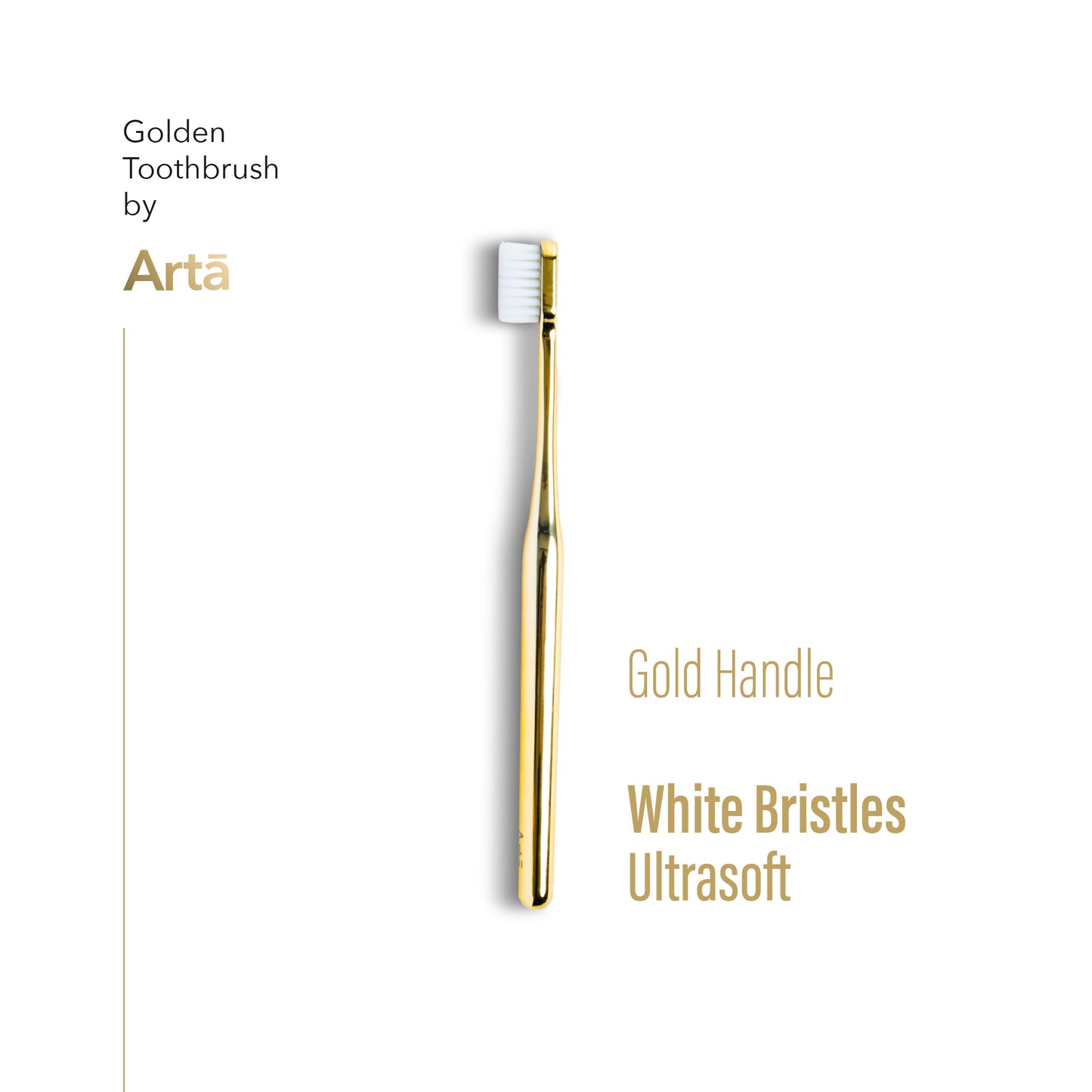 Three golden toothbrushes with different brush heads displayed on a beige fabric surface. The toothbrushes have gold handles and are positioned in a way that highlights their luxurious appeal.