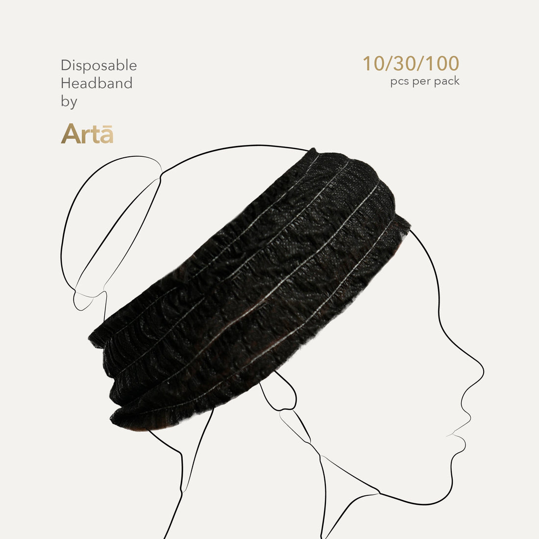 Black disposable headband styled with skincare essentials, representing clean, minimalist self-care.