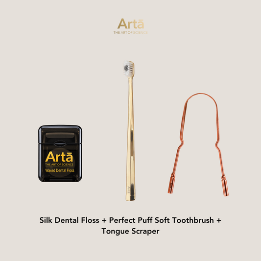 Silk Dental Floss + Perfect Puff Soft Toothbrush + Copper Tongue Scraper