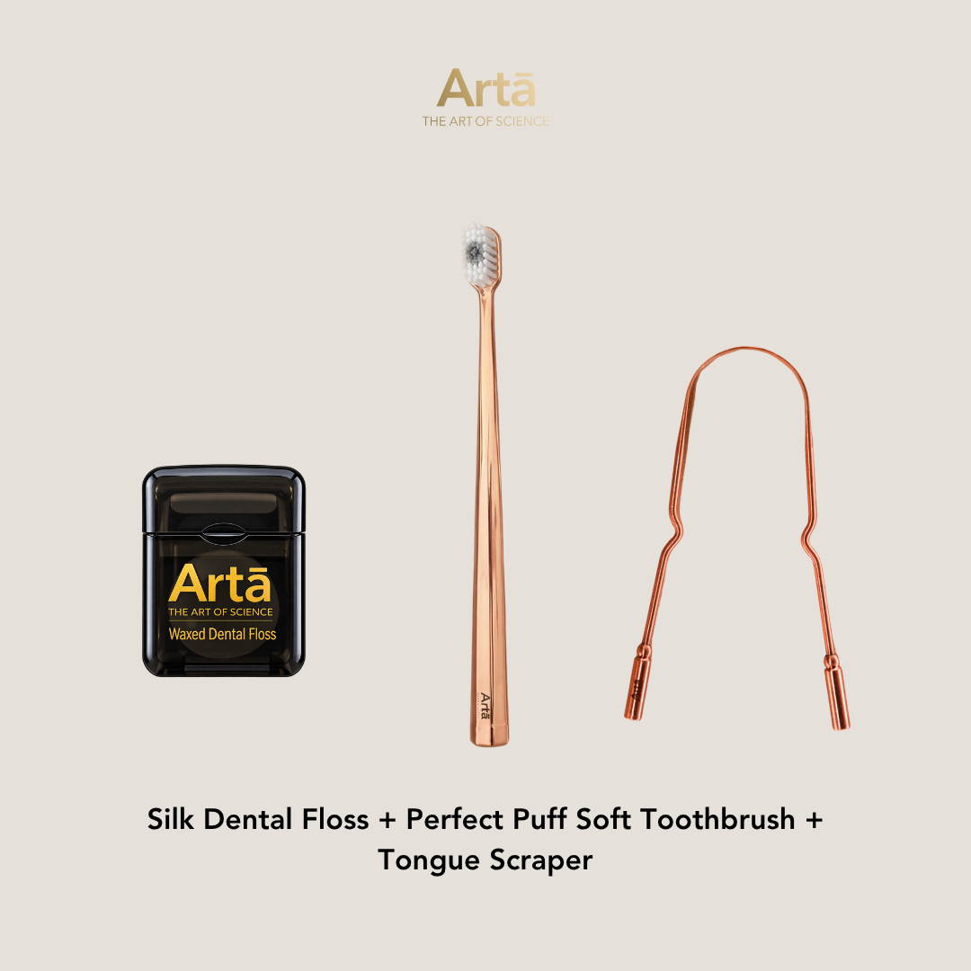 Silk Dental Floss + Perfect Puff Soft Toothbrush + Copper Tongue Scraper