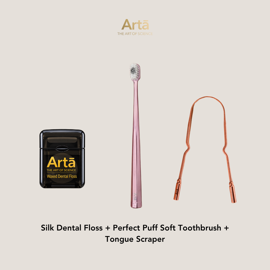 Silk Dental Floss + Perfect Puff Soft Toothbrush + Copper Tongue Scraper
