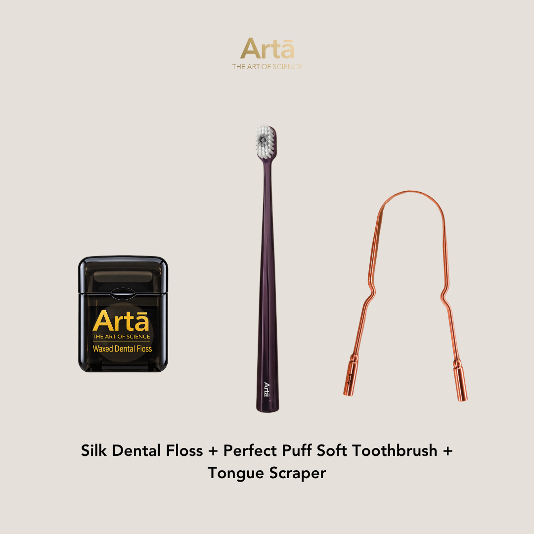 Silk Dental Floss + Perfect Puff Soft Toothbrush + Copper Tongue Scraper