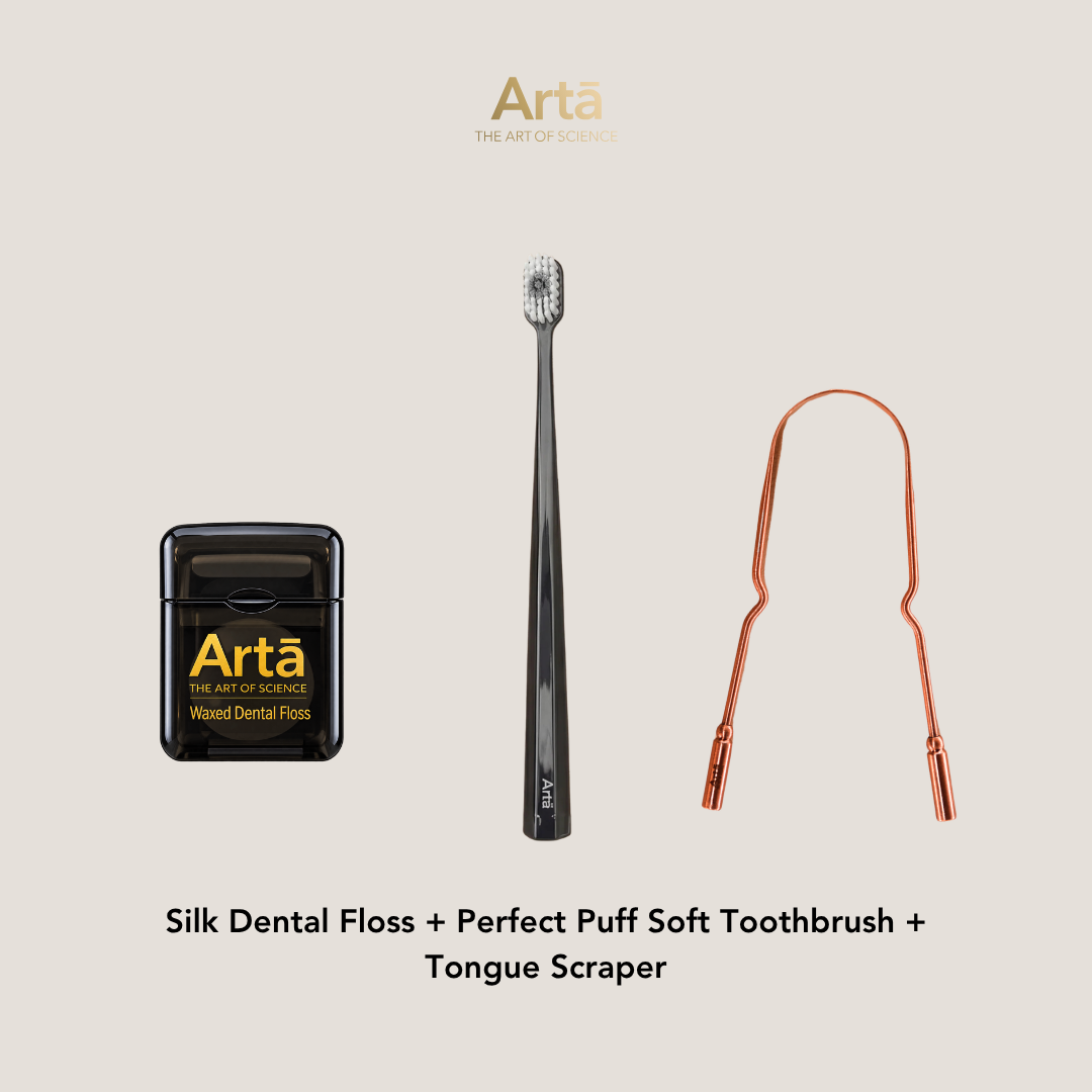Silk Dental Floss + Perfect Puff Soft Toothbrush + Copper Tongue Scraper