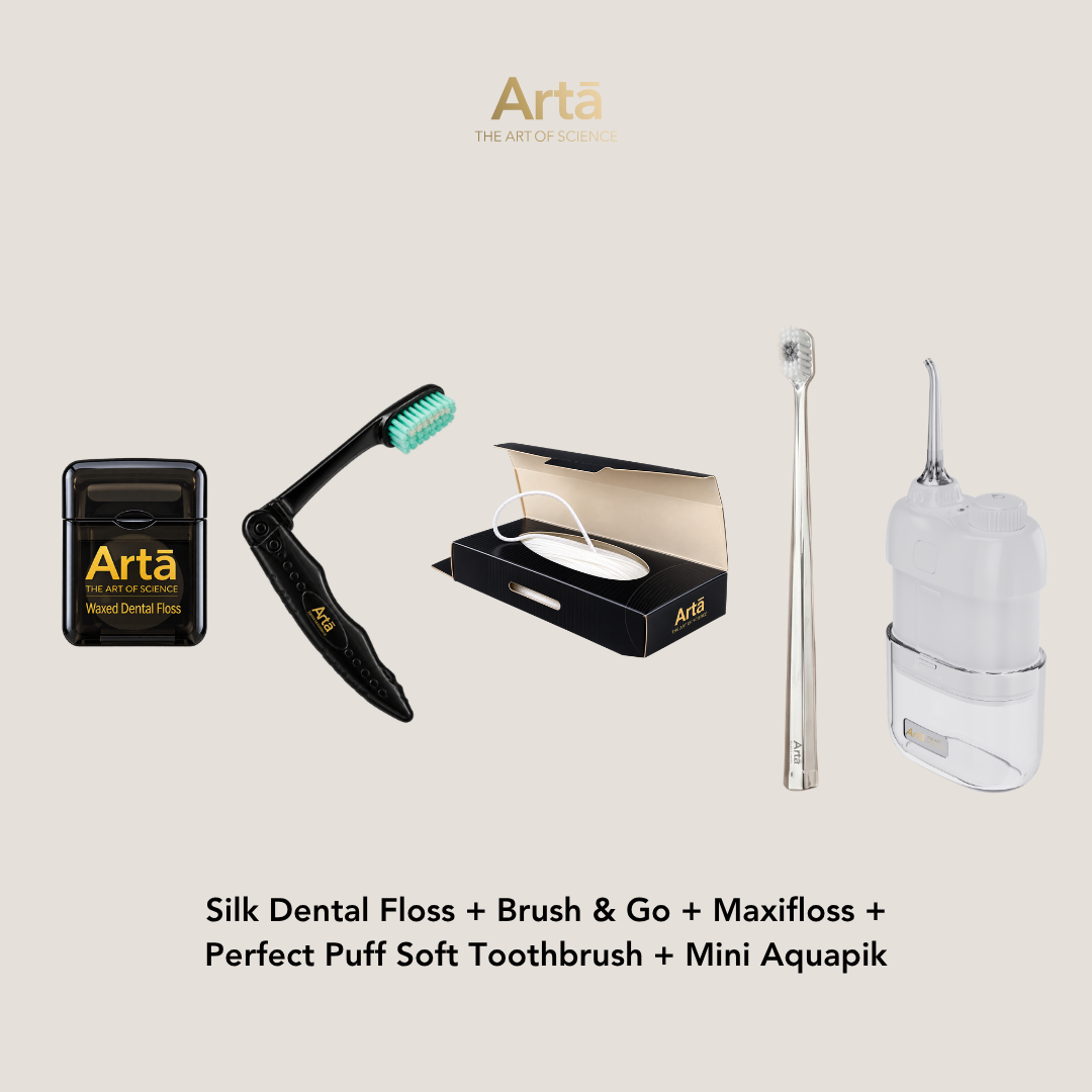 Silk Dental Floss + Brush & Go + Maxifloss + Perfect Puff + Mini Aquapik