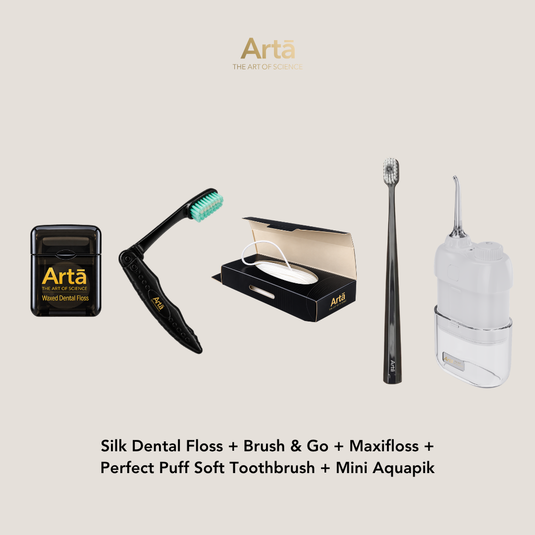 Silk Dental Floss + Brush & Go + Maxifloss + Perfect Puff + Mini Aquapik