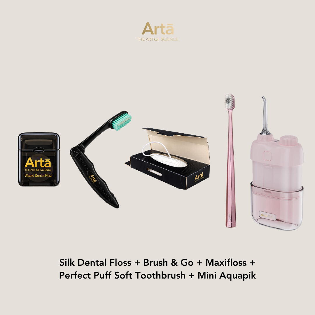 Silk Dental Floss + Brush & Go + Maxifloss + Perfect Puff + Mini Aquapik