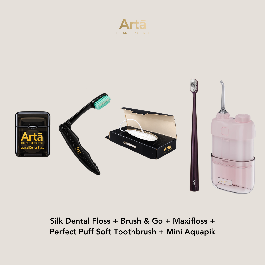 Silk Dental Floss + Brush & Go + Maxifloss + Perfect Puff + Mini Aquapik