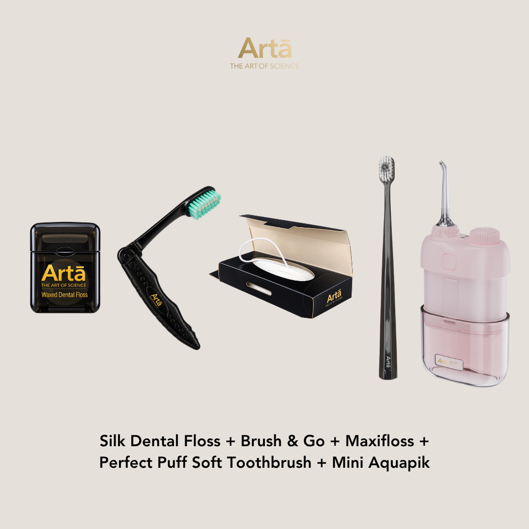 Silk Dental Floss + Brush & Go + Maxifloss + Perfect Puff + Mini Aquapik