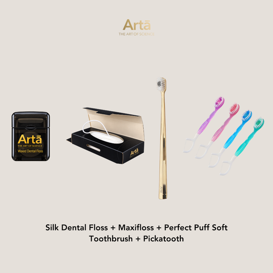 Silk Dental Floss + Maxifloss + Perfect Puff Soft Toothbrush + Pickatooth