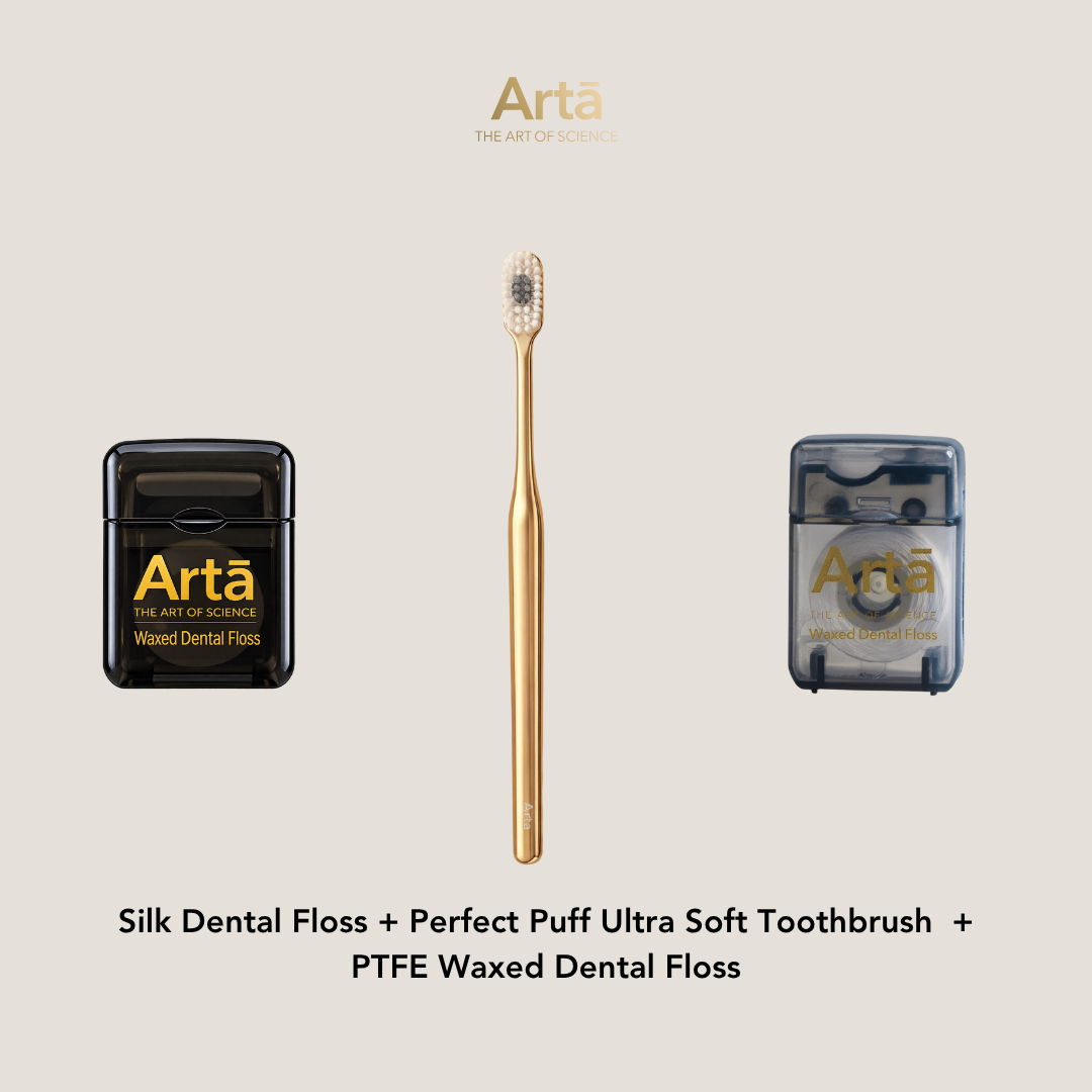 Silk Dental Floss + Perfect Puff Ultra Soft Toothbrush  + PTFE Waxed Dental Floss