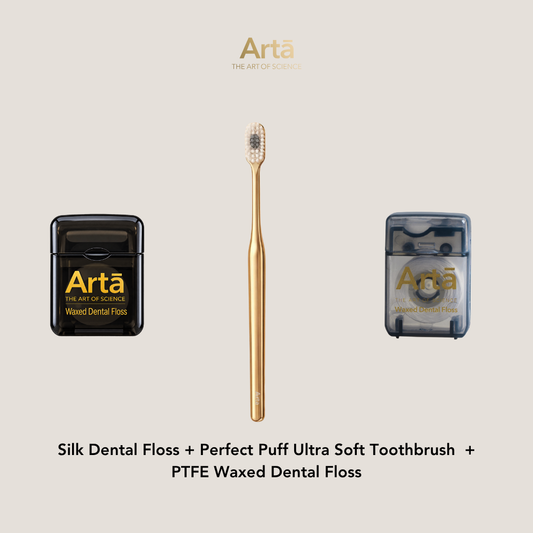 Silk Dental Floss + Perfect Puff Ultra Soft Toothbrush  + PTFE Waxed Dental Floss