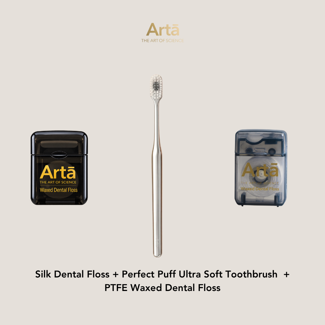 Silk Dental Floss + Perfect Puff Ultra Soft Toothbrush  + PTFE Waxed Dental Floss
