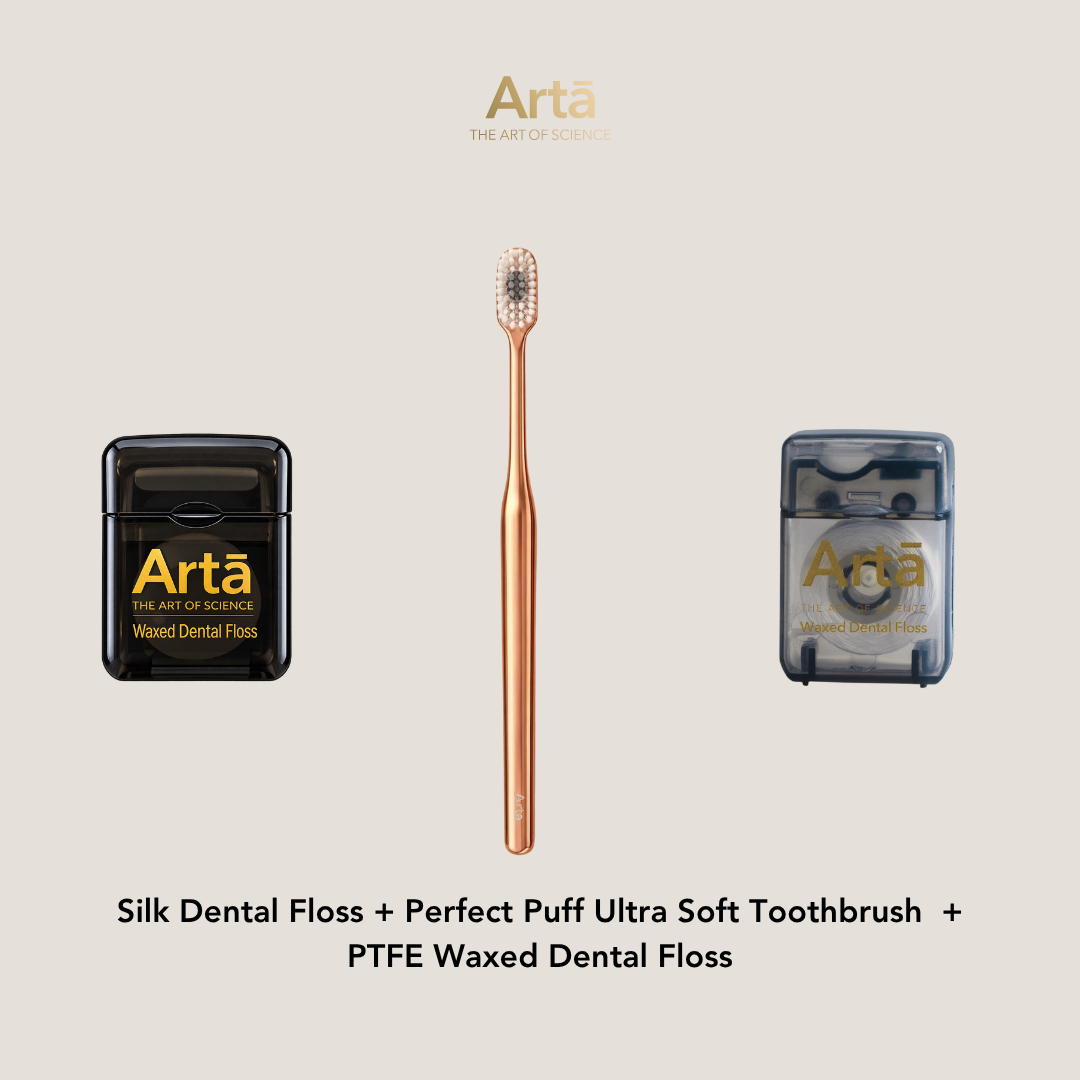 Silk Dental Floss + Perfect Puff Ultra Soft Toothbrush  + PTFE Waxed Dental Floss