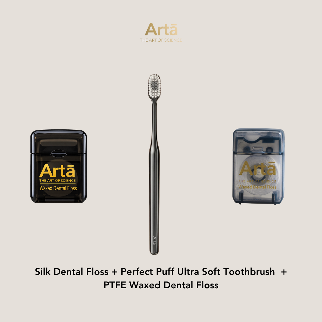 Silk Dental Floss + Perfect Puff Ultra Soft Toothbrush  + PTFE Waxed Dental Floss