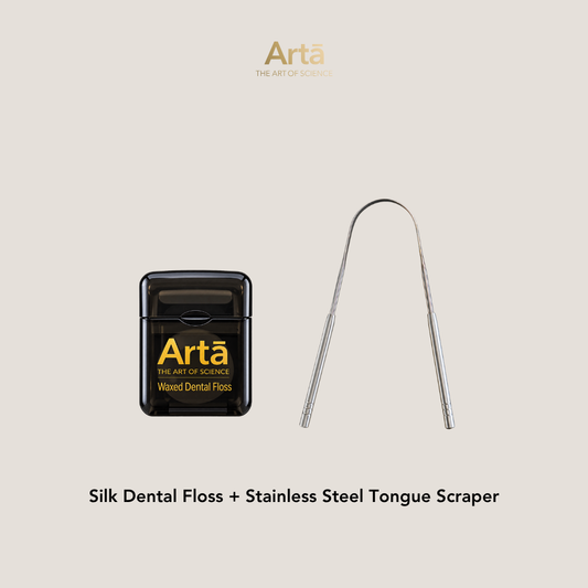 Silk Dental Floss + Stainless Steel Tongue Scraper