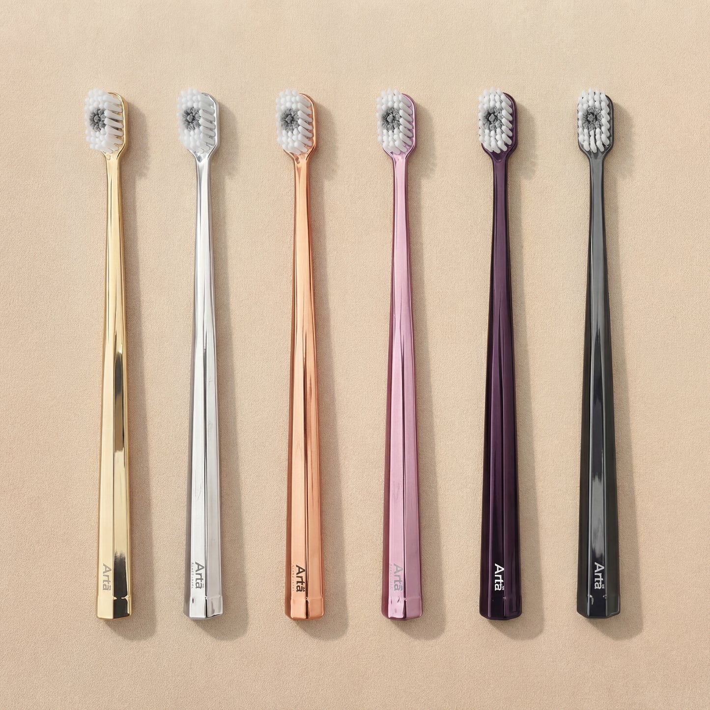 Arta soft toothbrush in multiple colors designed for gentle cleaning and daily oral care with comfortable grip and soft bristles.
فرشاة أسنان آرتا الناعمة متوفرة بعدة ألوان، مصممة لتنظيف لطيف وفعال للأسنان مع شعيرات ناعمة ومقبض مريح للاستخدام اليومي.