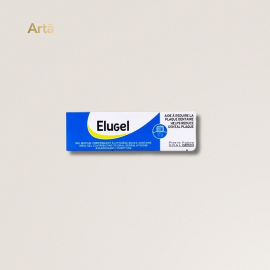 Elugel dental product packaging on a light gray background