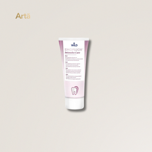Tube of Wild EnamelFlour Intensive Care toothpaste on a light beige background