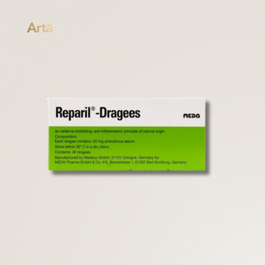 Reparil-Dragees packaging on a light gray background
